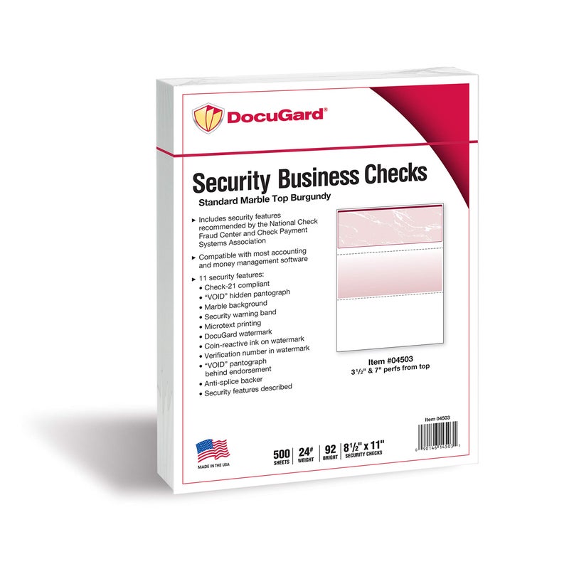 DocuGard Standard Burgundy Marble Top High Security Check Paper - Laser/Inkjet Printer Compatible - 11 Security Features - 500 Blank Business Checks (04503) - Image 2